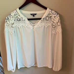 Express Women's Ivory Lace Accent Blouse
